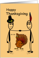 Happy Thanksgiving Pilgrim, Native American, Turkey Blank Inside card