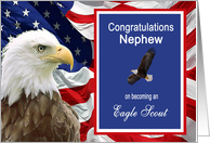 Congratulations Eagle Scout Nephew - American Flag & Eagle card