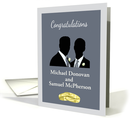 Custom Gay Wedding Congratulations - Wedding Rings & Silhouettes card