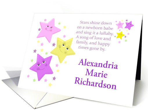 Custom Baby Girl Birth Announcement with Stars & Poem card (1128806)