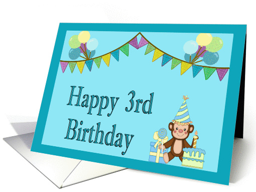 Happy 3rd Birthday - Monkey, Balloons, Pennants card (1134130)