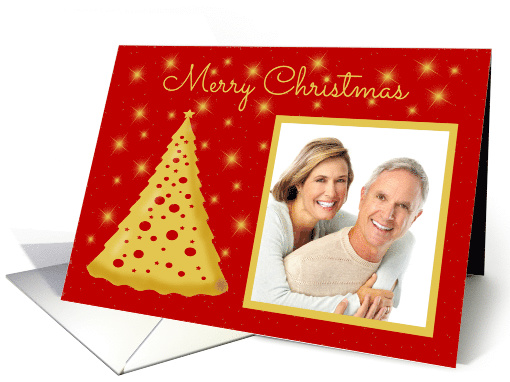 Christmas Photo Card - Gold Tree with Red Ornaments and Stars card