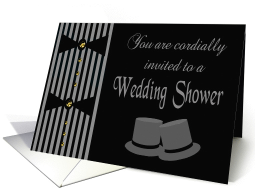 Gay Wedding Shower Invitation - Pinstripes & Top Hats card (1141272)