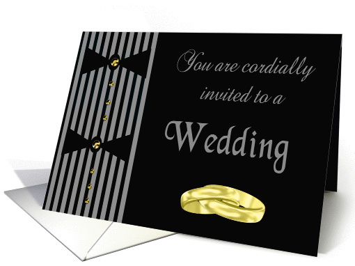 Elegant Gay Wedding Invitation - Pinstripes, Gold Rings card (1141280)