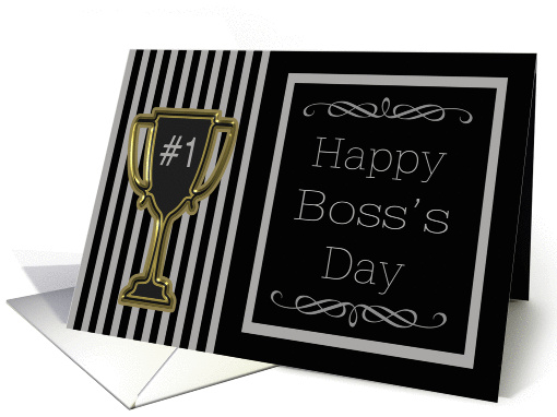 Happy Boss's Day - Grey & Black Pinstripes & Trophy card (1141576)