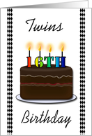 Twins 16th Birthday - Cake, Rainbow Candles card