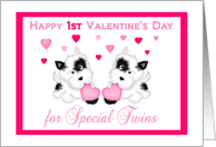 Twins 1st Valentine’s Day - Puppies and Hearts card