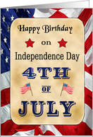 Birthday on 4th of July - American Flags, Stars card