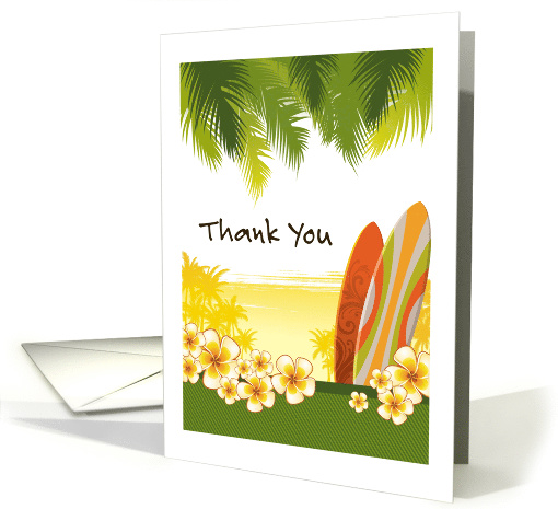 Thank You Card - Beach with Surfboards & Flowers card (1258300)