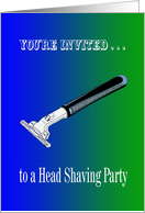 Cancer Head Shaving Party Invitation - Blues, greens and a razor card