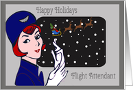 Happy Holidays Flight Attendant - Vintage Attendant, Santa & Snow card