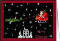 Humorous Christmas Card for Small Plane Pilot -Santa, sleigh, airplane card