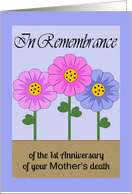 Remembrance 1st Anniversary Mother’s Death - Flowers card