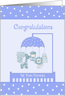 Congratulations 1st Time Parents - Blue Animal Mobile, Polka Dots card