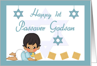 Godson 1st Passover - Baby boy, Star of David, Matzah card