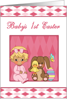 Baby’s 1st Easter - Baby Girl, Stuffed Bunny, Duck & Easter Egg card