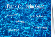Thank You Swim Coach - Water, Swim Stroke Words card