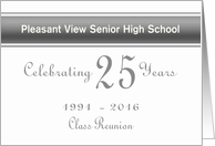 Custom 25th Class Reunion Invitation Silver and White card