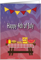 4th of July - Picnic Table & Food, American Flag card