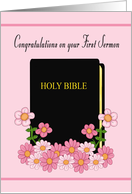 Congratulations on First Sermon (Female) - Bible and Flowers card