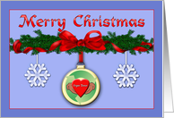 Organ Donor Christmas Card - pine bough, snowflake, heart, ornament card