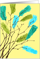 Drawing of twigs with dyed feather Easter ornament card