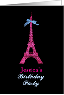 Hot Pink Paris Eiffel Tower Personalized Name Birthday Party Invite card
