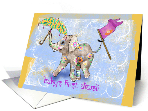 Diwali - Happy Elephant Celebrating Baby's First Diwali,... (1402088)
