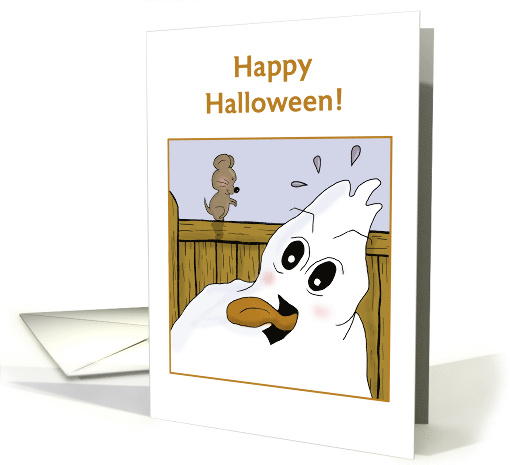 Halloween Ghost Afraid of Not So Scary Mouse card (1640084)