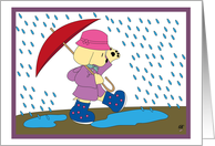 Feel Better Soon Dog walking happily under the rain card