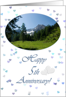 Mountain top hearts white - 5th wedding anniversary congratulations card