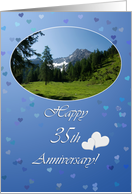 Mountain top hearts blue - 35th wedding anniversary congratulations card
