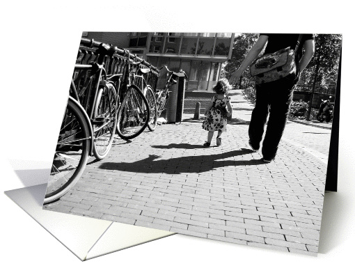 Walk safely first steps little girl - black & white Blank note card