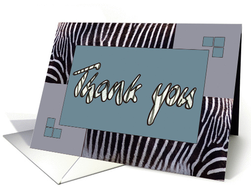 Zebra print Thank you card savannah blue- blank note card (1146700)