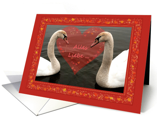 Two young swans & hearts - Alles Liebe - German Valentine's day card