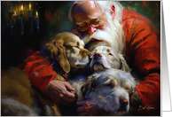 Three’s A Charm Spaniels Dogs with Santa Christmas card