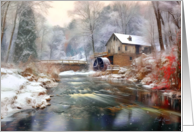 Winter Serenity: A Snow-Covered Watermill card