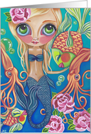 All Occassions Card - Aquatic Mermaid Girl with Octopus, Flowers card