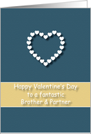 Fantastic Brother and Partner Blue Tan Heart Valentine’s Day card