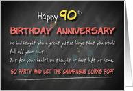 Champagne corks pop 90th Birthday Anniversary card