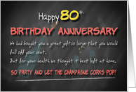 Champagne corks pop 80th Birthday Anniversary card