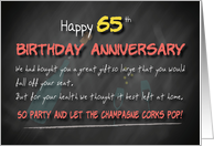 Champagne corks pop 65th Birthday Anniversary card