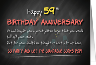 Champagne corks pop 59th Birthday Anniversary card