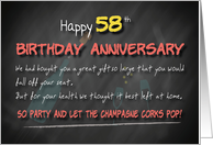 Champagne corks pop 58th Birthday Anniversary card