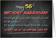 Champagne corks pop 56th Birthday Anniversary card