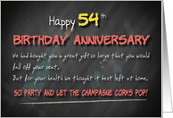 Champagne corks pop 54th Birthday Anniversary card
