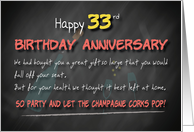 Champagne corks pop 33rd Birthday Anniversary card