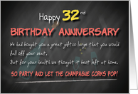 Champagne corks pop 32nd Birthday Anniversary card