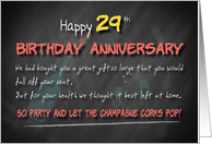 Champagne corks pop 29th Birthday Anniversary card