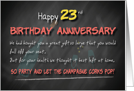 Champagne corks pop 23rd Birthday Anniversary card